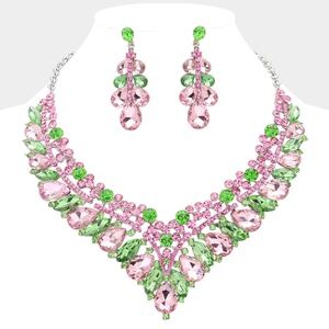 Teardrop Marquise Round Stone Embellished V Shaped Evening Necklace